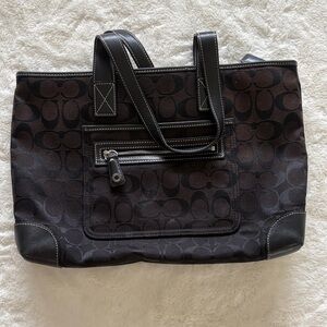 Coach Dark Brown & Black Signature Canvas Tote